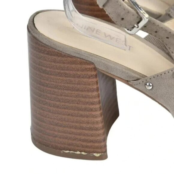 Nine West Block Chunky Heel Sandals Beige/Grey Open Toe Sling Back Size  10 - Picture 3 of 11